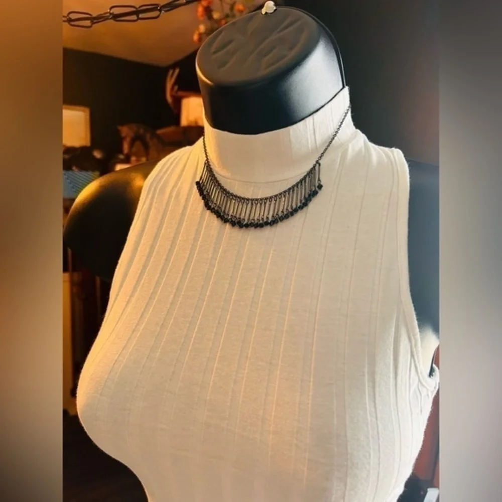 Black fringed choker necklace